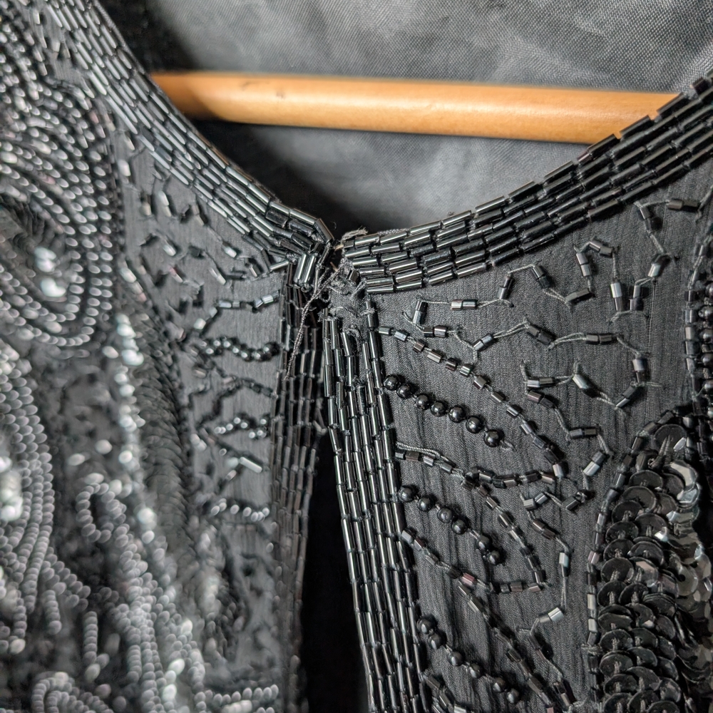 📼 Vintage Black Beaded Embellished Evening Jacket - Medium - Picture 5 of 15